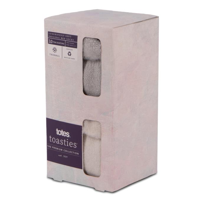 totes toasties® Ladies Premium Twin Pack Recycled Brushed Thermal Bed Sock Grey / Oat Extra Image 2